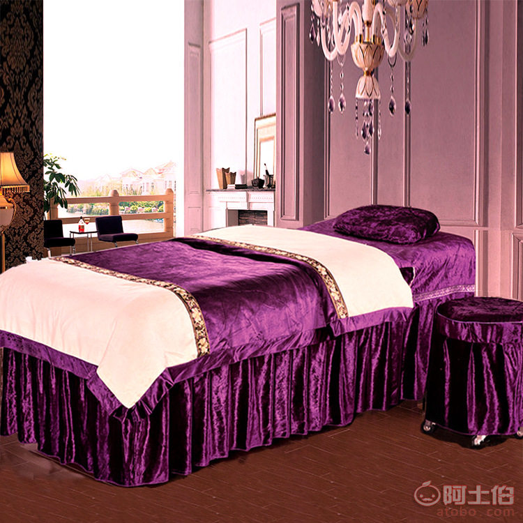 【金碧来斯紫色金丝绒美容床罩四件套批发欧式